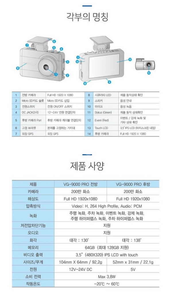 뷰게라 VG-9000 PRO 블랙박스(32GB,GPS)--9