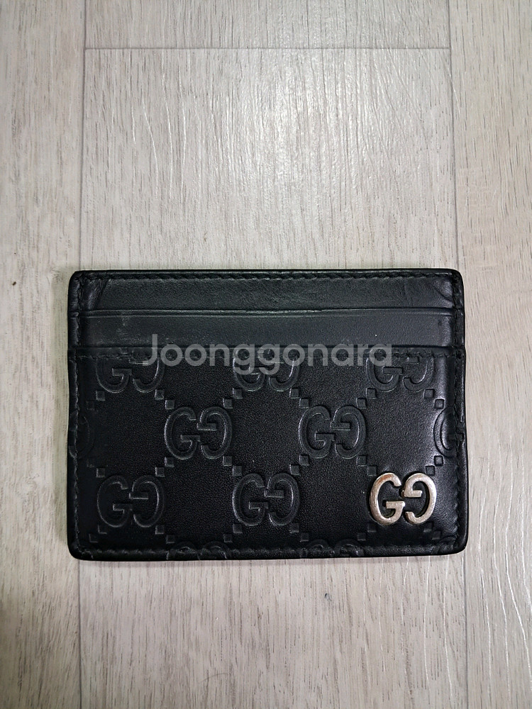 구찌 정품 시그니처 가죽 & GG 메탈 카드케이스 블랙--0