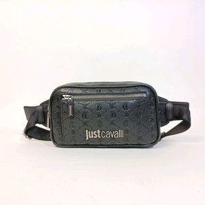저스트까발리 올오버 고딕 검정 가죽 웨이스트 백