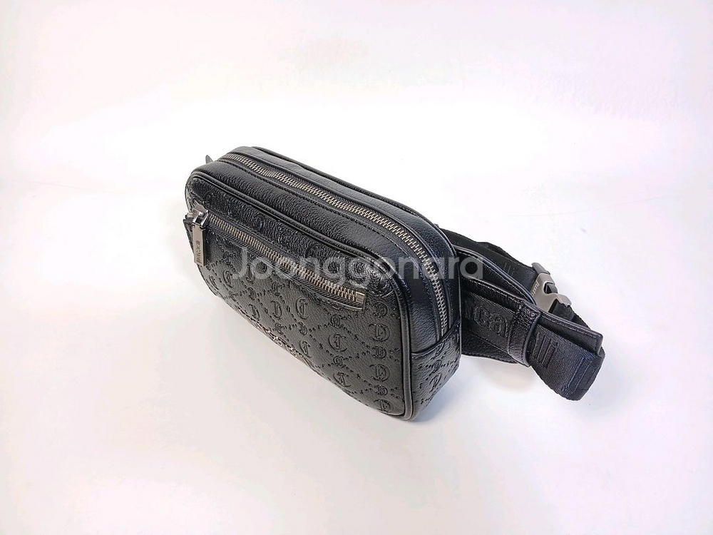 저스트까발리 올오버 고딕 검정 가죽 웨이스트 백--2