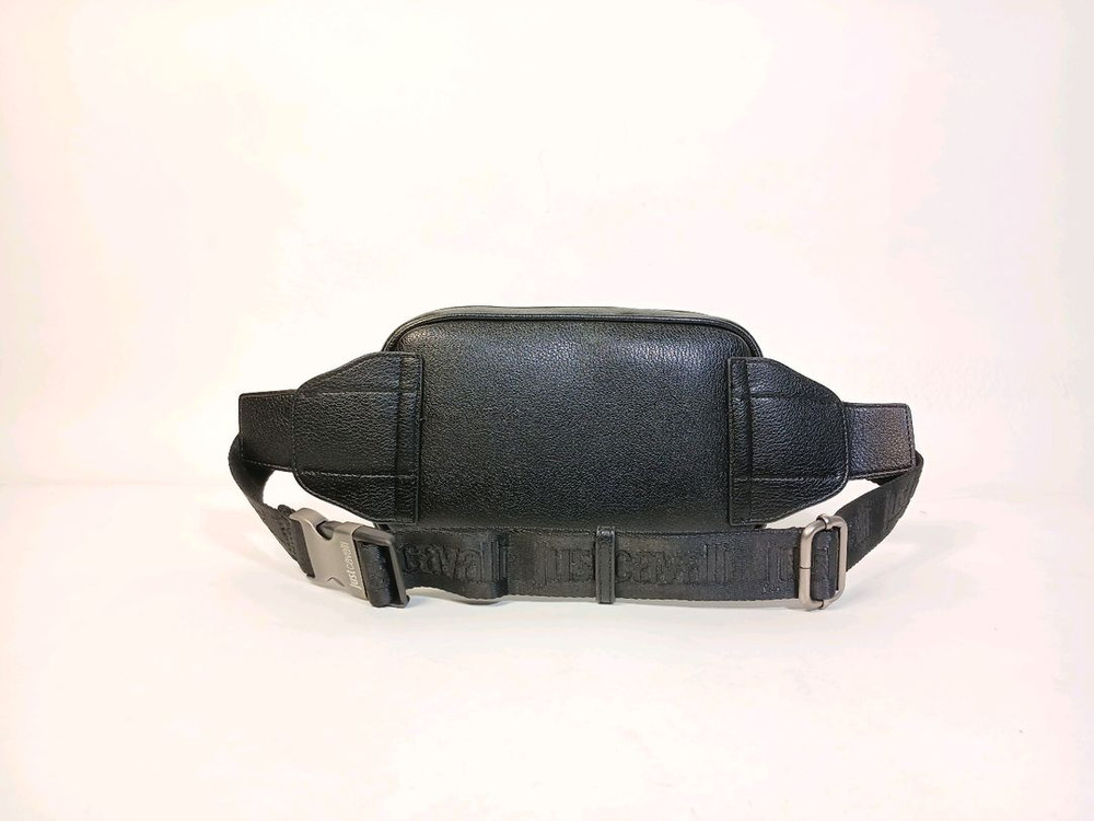 저스트까발리 올오버 고딕 검정 가죽 웨이스트 백--4
