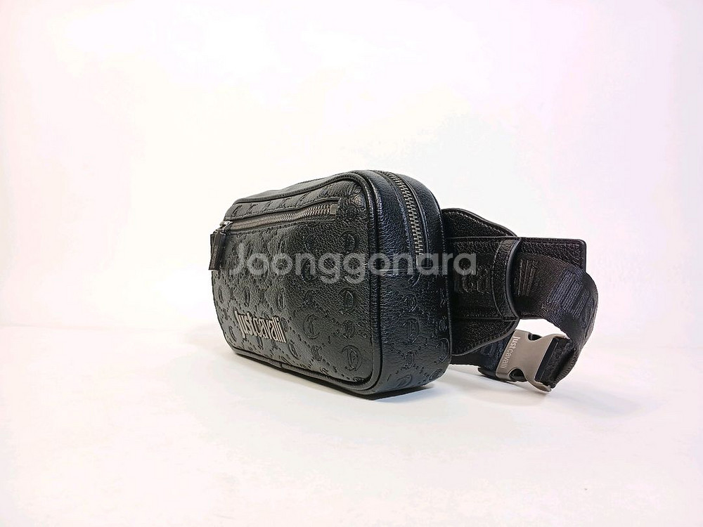 저스트까발리 올오버 고딕 검정 가죽 웨이스트 백--1