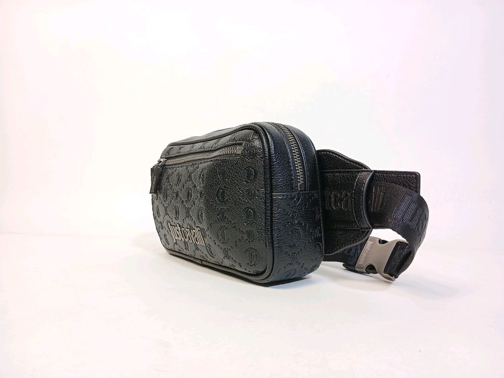저스트까발리 올오버 고딕 검정 가죽 웨이스트 백--1