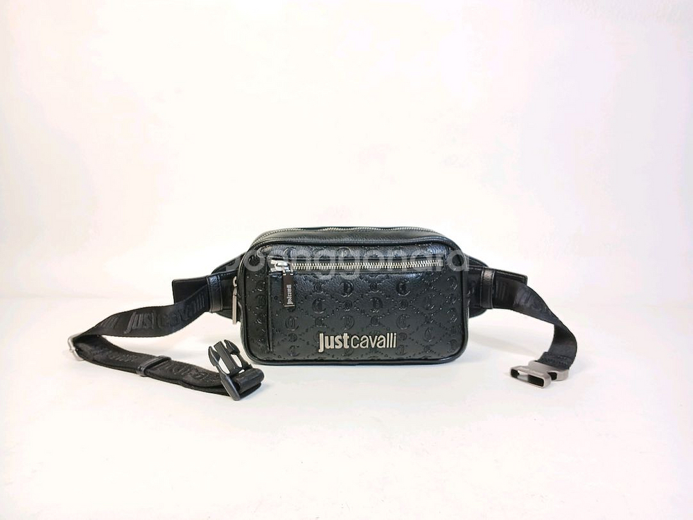저스트까발리 올오버 고딕 검정 가죽 웨이스트 백--6