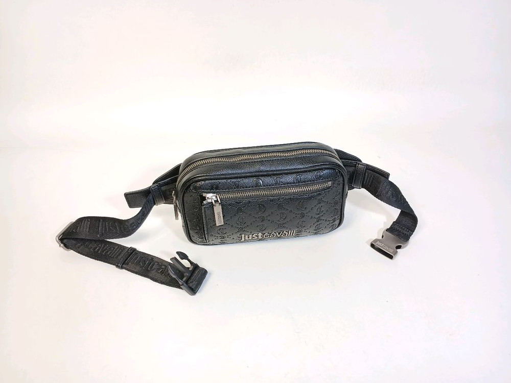 저스트까발리 올오버 고딕 검정 가죽 웨이스트 백--7