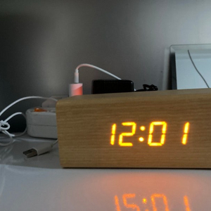무아스 나무 LED 알람시계 미니 직사각형