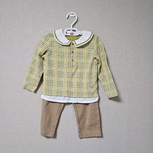아가방 체크카라 상하복 세트 100