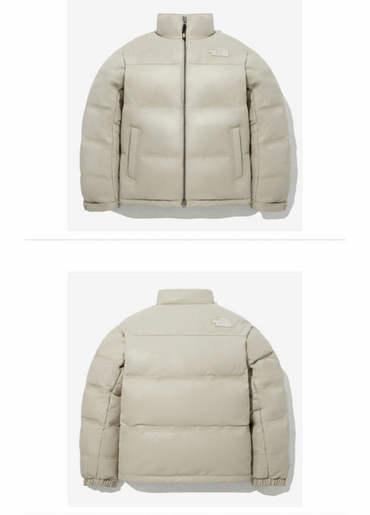 노스페이스 화이트 라벨 레더 눕시 다운 자켓 베이지--3