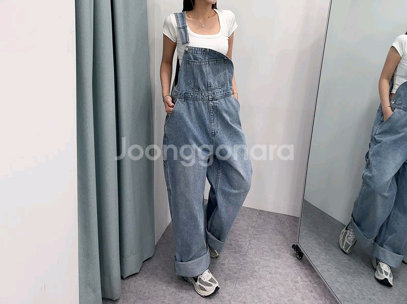 고퀄 데님 멜빵바지 청멜빵 와이드 데님 오버롤팬츠--2