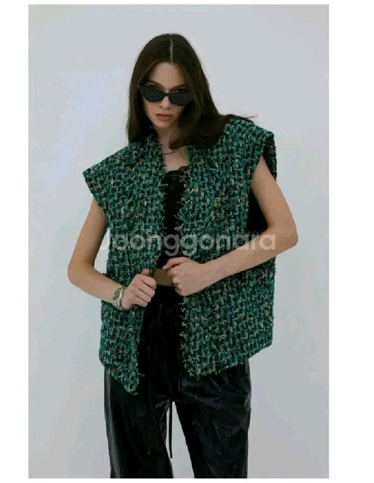 애프터홈파티 트위드 베스트 - 그린,프리--0