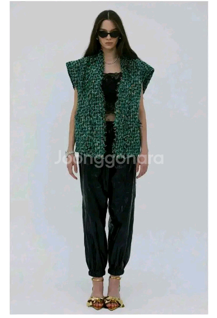 애프터홈파티 트위드 베스트 - 그린,프리--1