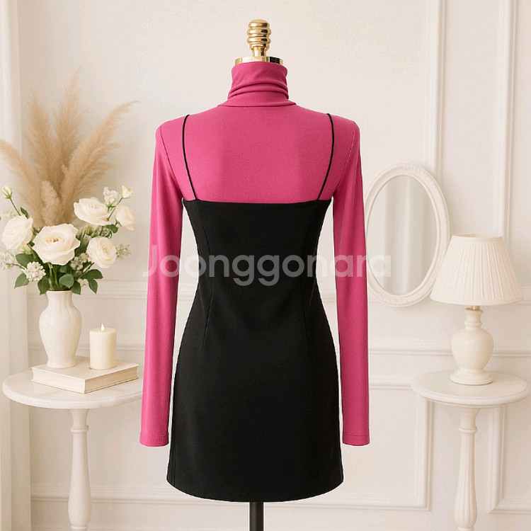 뷔스티에 레이어드 미니 원피스ㅡ무배--8