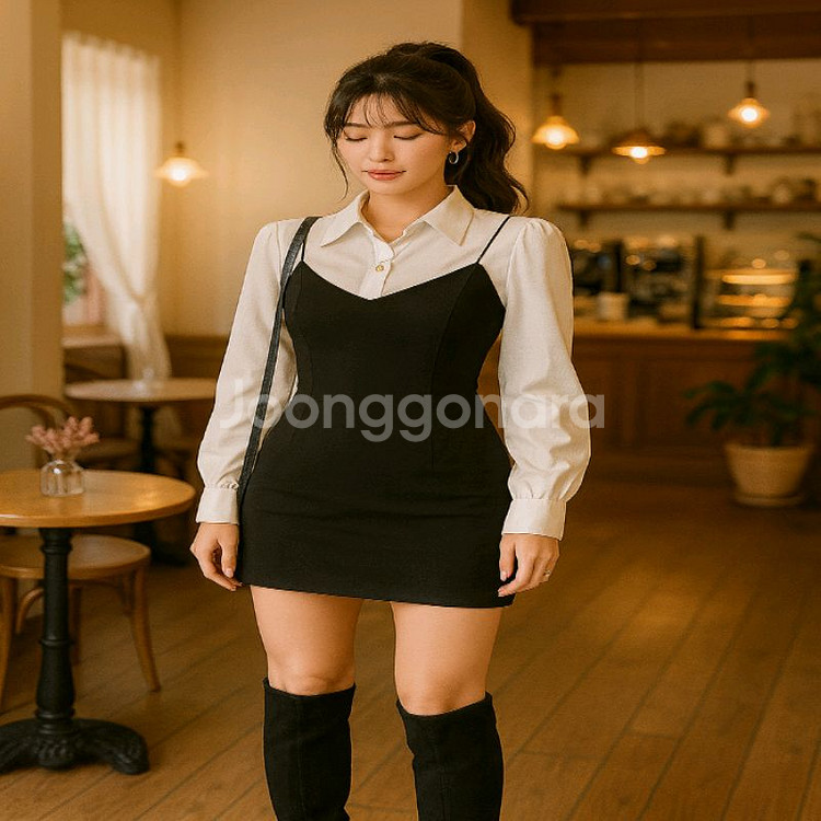 뷔스티에 레이어드 미니 원피스ㅡ무배--0