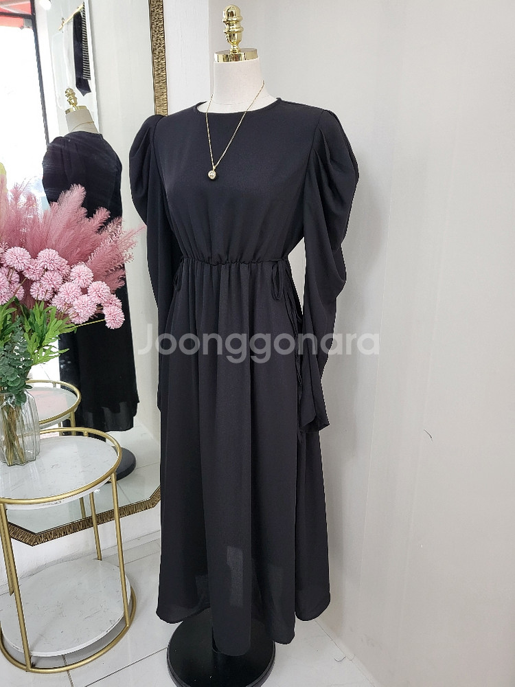 퍼프 셔링 플레어 롱원피스 하객룩 데이트룩ㅡ무배--2