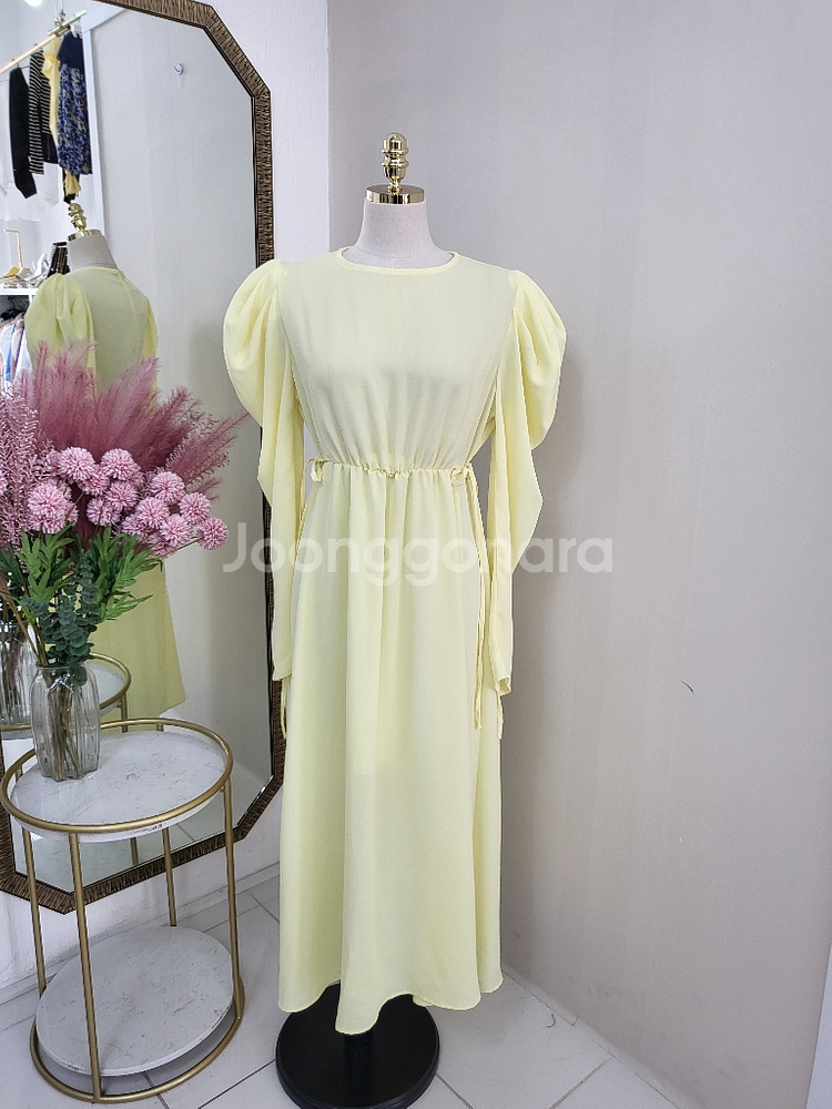 퍼프 셔링 플레어 롱원피스 하객룩 데이트룩ㅡ무배--5