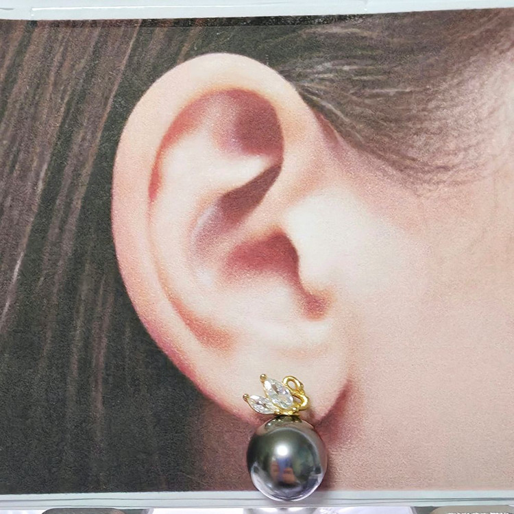 [무료배송]스와로브스키 다크그레이 10mm 진주귀걸--1