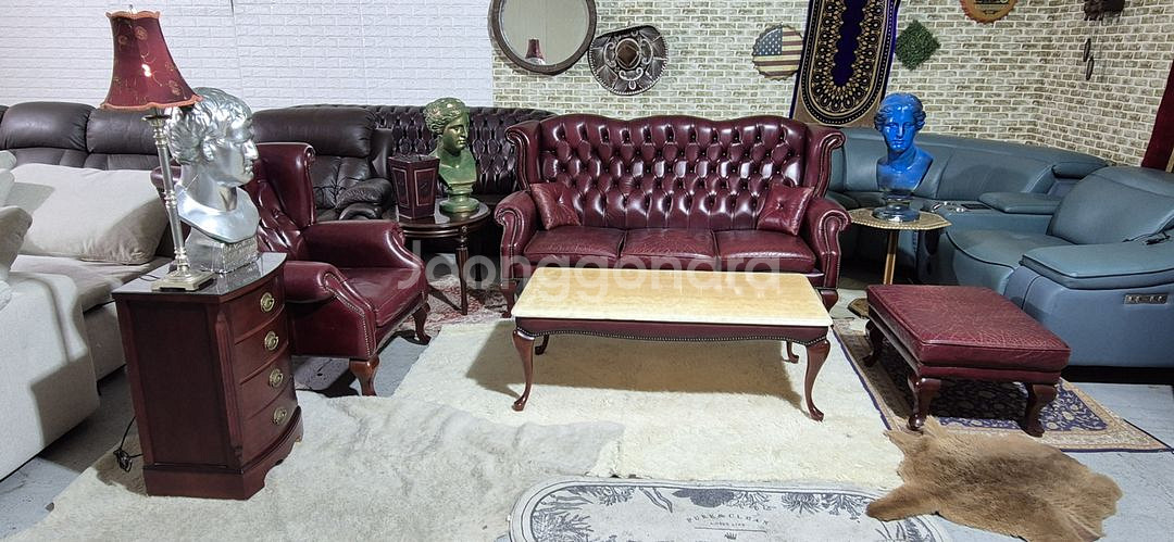 수입 체스터필드 이태리 전체 천연가죽 3+1인 소파--0