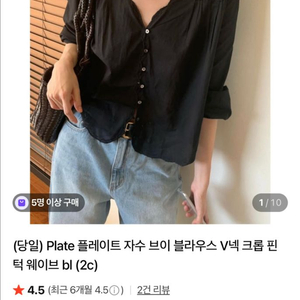 자수 브이 블라우스 블랙