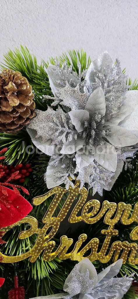 새상품)대형 솔방울 원목 자동차 포인세티아 조화 리스--7