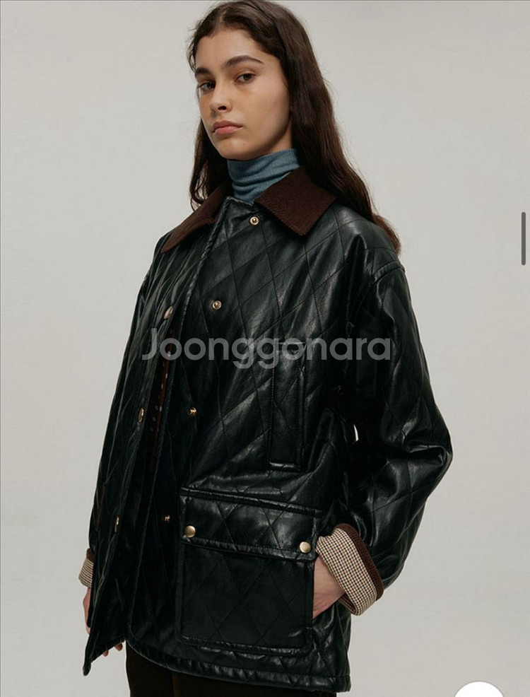 (차정원PICK) 앳코너 페이크 레더 퀼팅 캐주얼 자켓--5