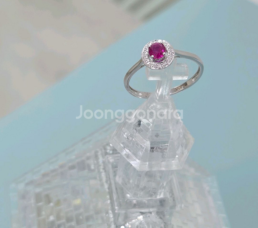 18K 천연 루비 다이아 반지 15호 새제품--1