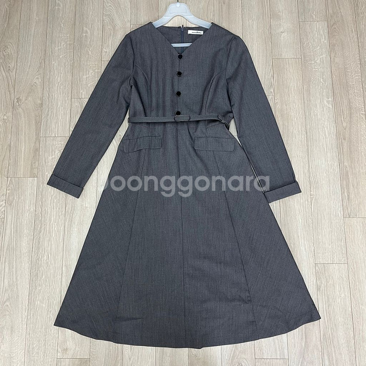 로엠 봄 가을 울 벨티드 원피스 (차콜)--0