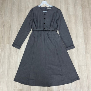 로엠 봄 가을 울 벨티드 원피스 (차콜)