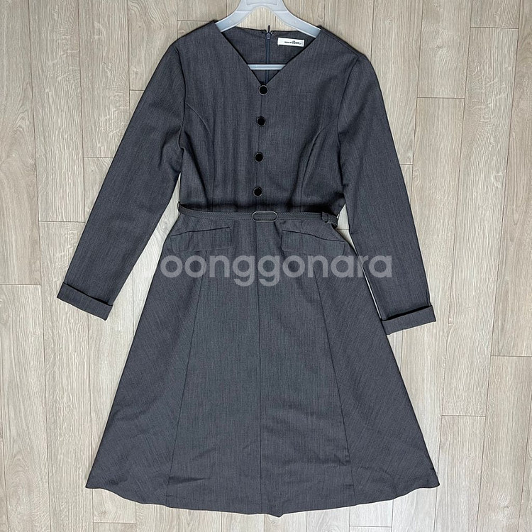 로엠 봄 가을 울 벨티드 원피스 (차콜)--1