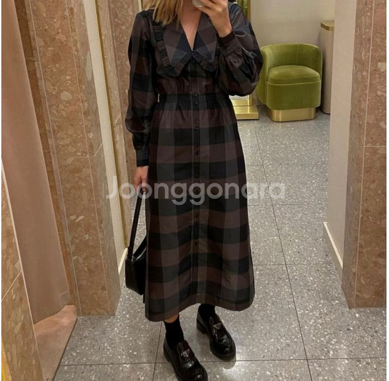 55) 앤아더스토리즈 벌룬소매 체크 원피스--0