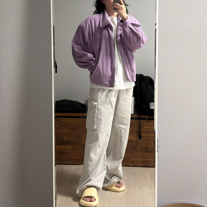 연보라 라일락 퍼플 코듀로이 봄버 자켓