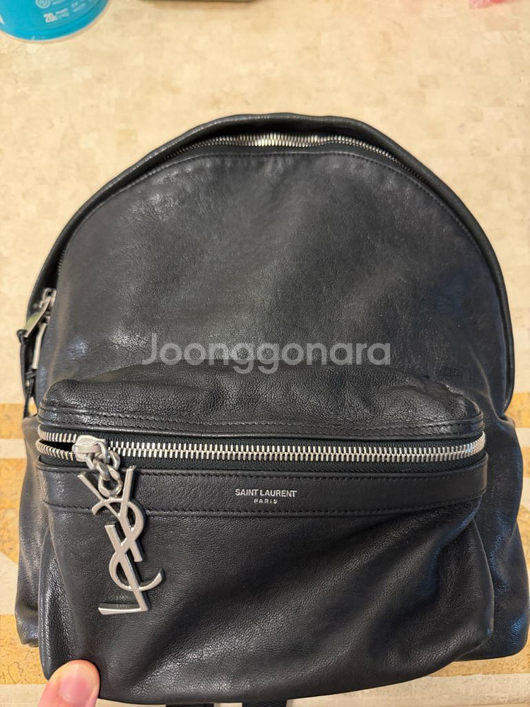 생로랑 블랙 가죽 백팩--0