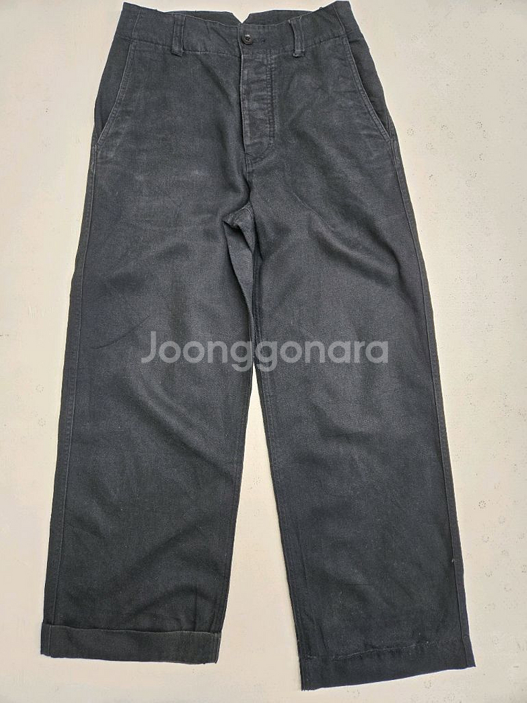 마가렛 호웰 블랙 와이드 롤업 면바지--0