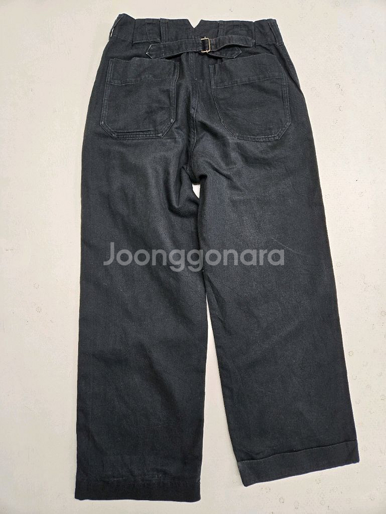 마가렛 호웰 블랙 와이드 롤업 면바지--3