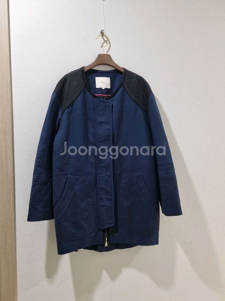 마쥬 Maje 네이비 배색 라운드넥 코트--0