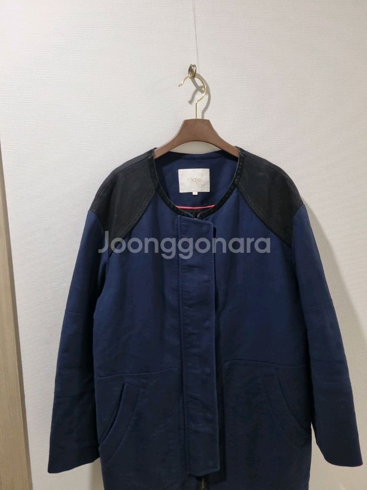 마쥬 Maje 네이비 배색 라운드넥 코트--1