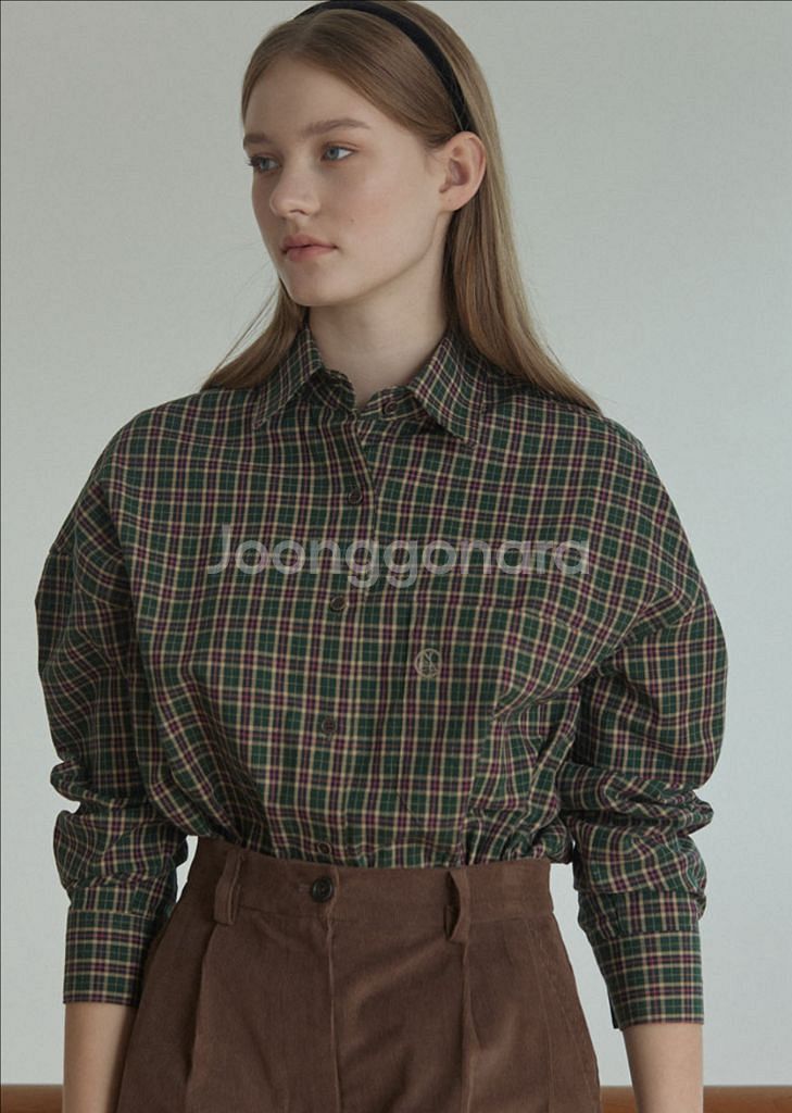 (새상품)논로컬 체크셔츠 그린--5
