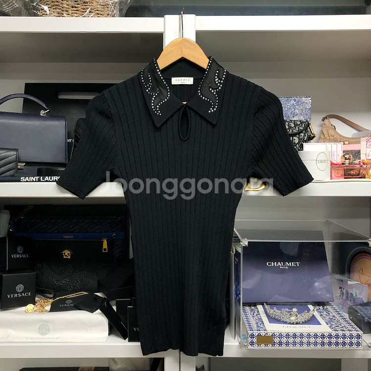 SANDRO 산드로 큐빅디테일 블랙 니트 탑--0