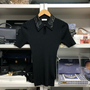 SANDRO 산드로 큐빅디테일 블랙 니트 탑