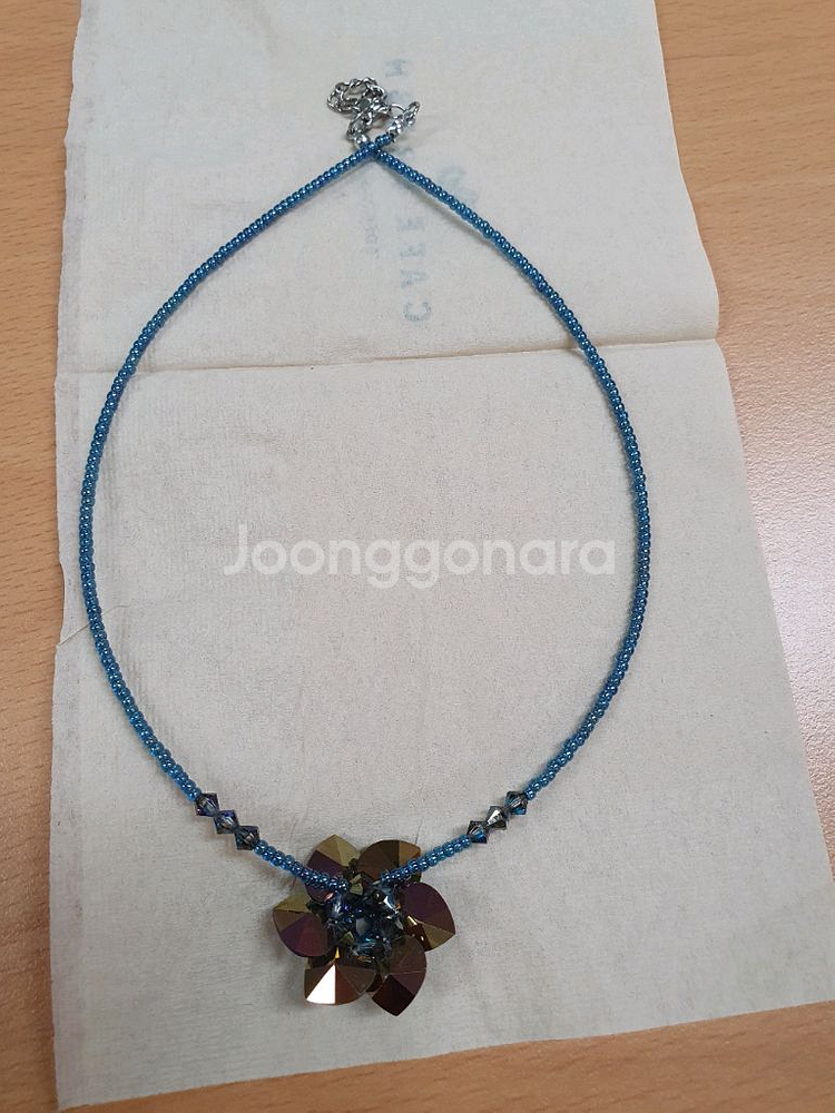 보라꽃 큐빅팬던트 비즈 목걸이--3