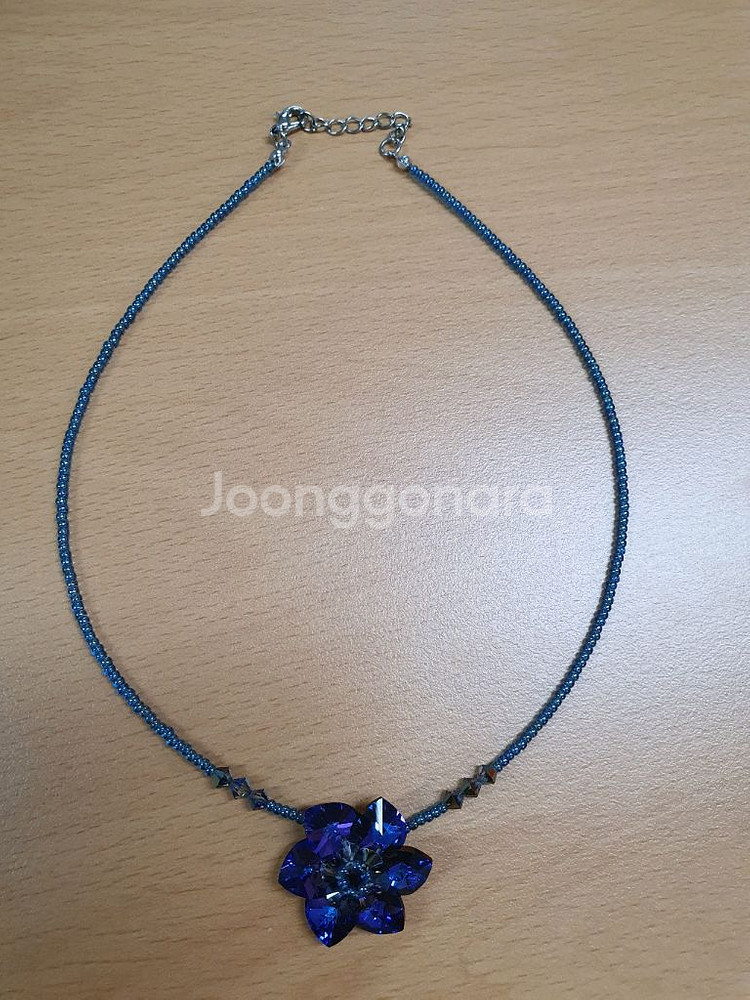 보라꽃 큐빅팬던트 비즈 목걸이--1