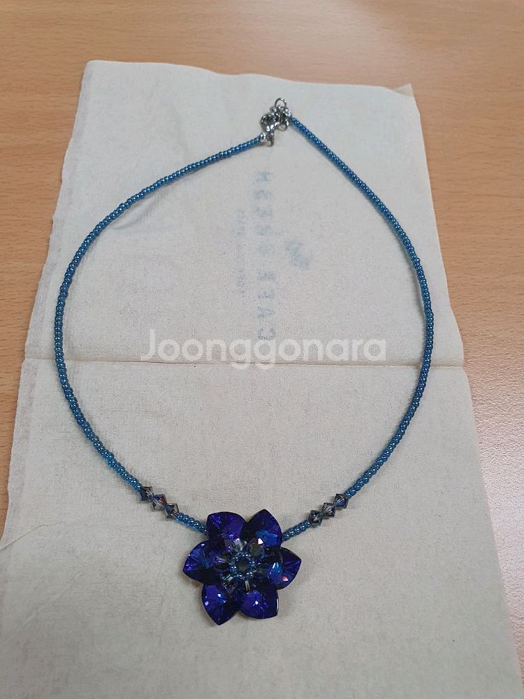 보라꽃 큐빅팬던트 비즈 목걸이--5