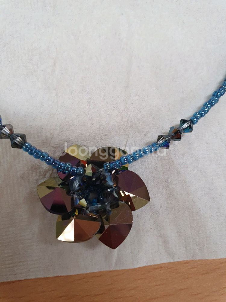 보라꽃 큐빅팬던트 비즈 목걸이--4