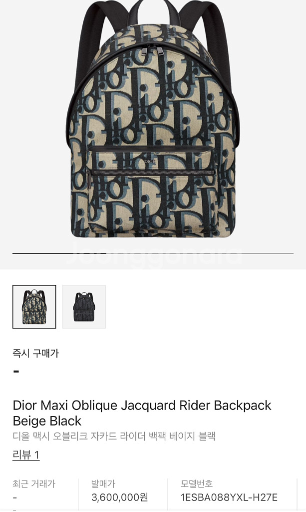 디올 맥시 오블리크 자카드 라이더 백팩 베이지 블랙--0
