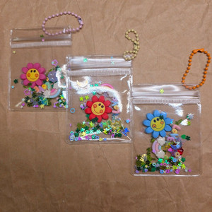 행운 지퍼백 스마일꽃 키링 3개.