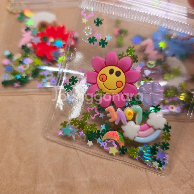 행운 지퍼백 스마일꽃 키링 3개.--1