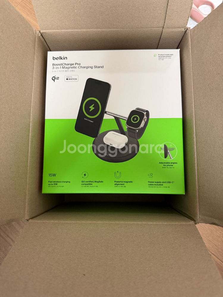 벨킨 3 in 1 qi2충전 스탠드 미개봉팝니다--0