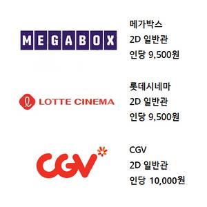 영화예매 메가박스9500 롯데시네마9500 CGV 1만