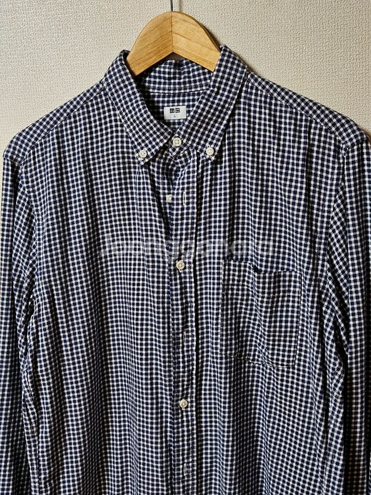 유니클로 깅엄 체크 셔츠 네이비--1