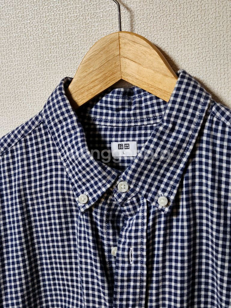 유니클로 깅엄 체크 셔츠 네이비--0
