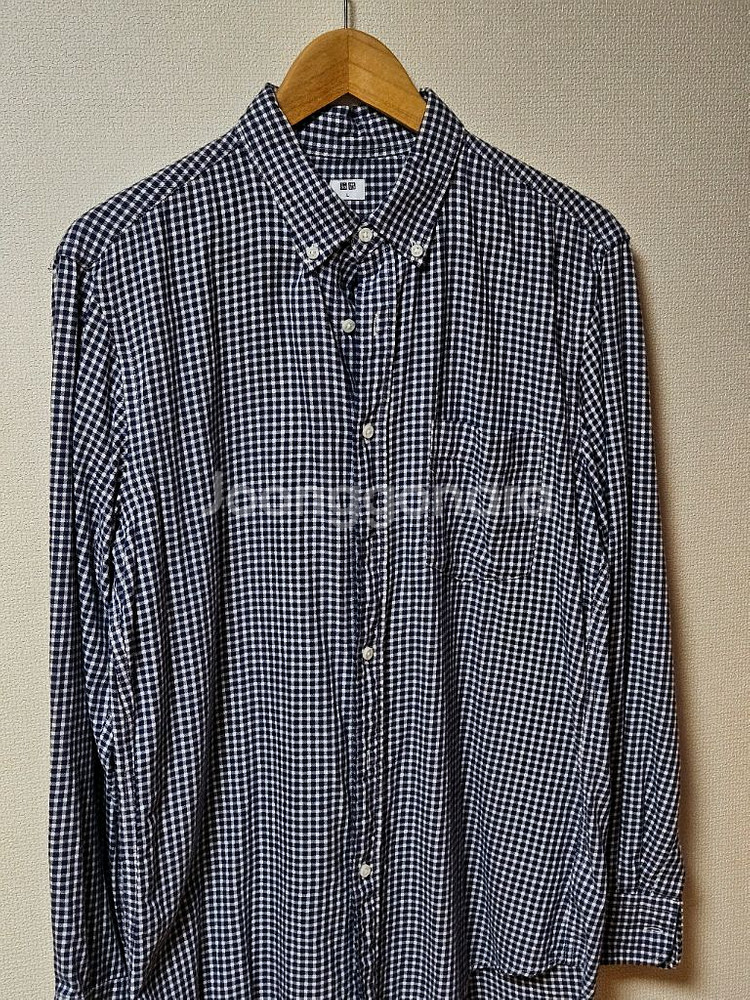 유니클로 깅엄 체크 셔츠 네이비--2